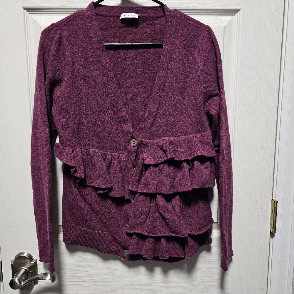 Garnet Hill Women's Wool Ruffle Cardigan - Size Small
